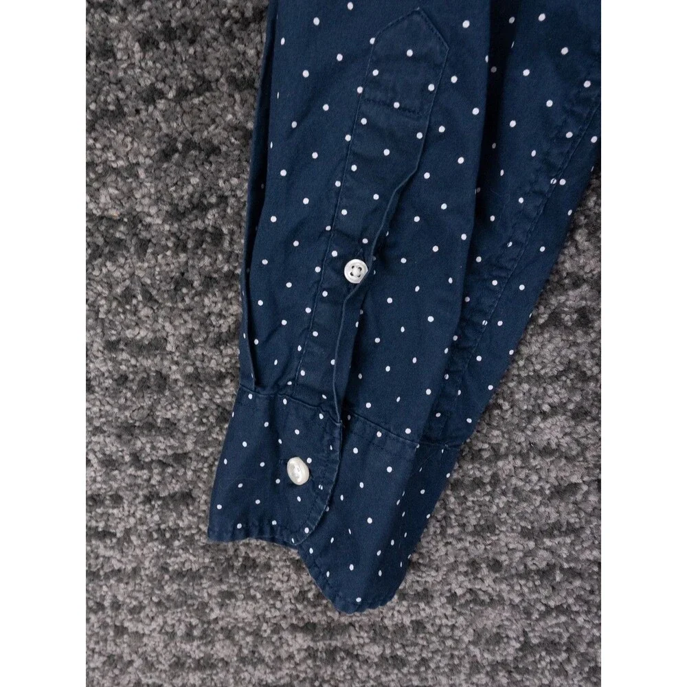 J Crew Shirt Mens Medium Blue Polka Dot Print Slim Stretch Long Sleeve Preppy